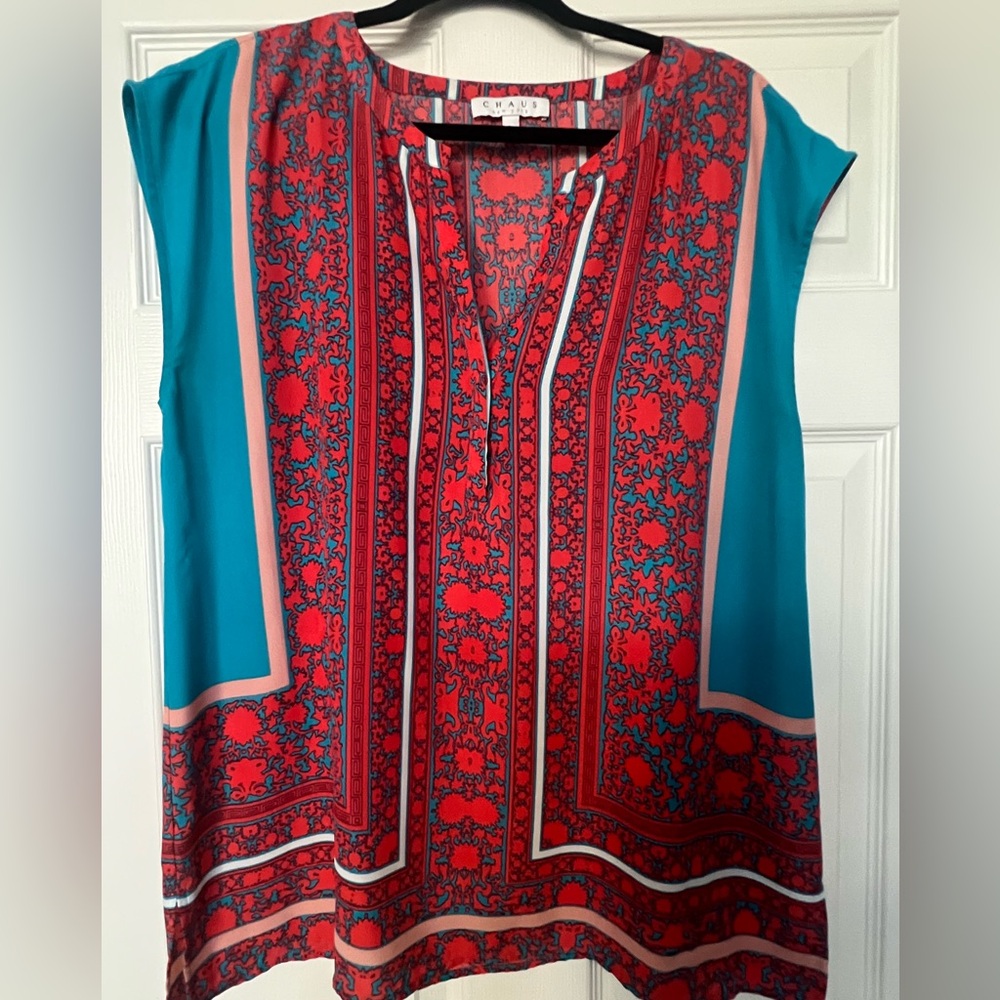 Vibrant Red and Teal Women's Top
